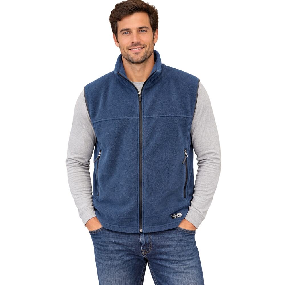Rei mens XL fleece sherpa navy blue zip up pockets vest camping active career